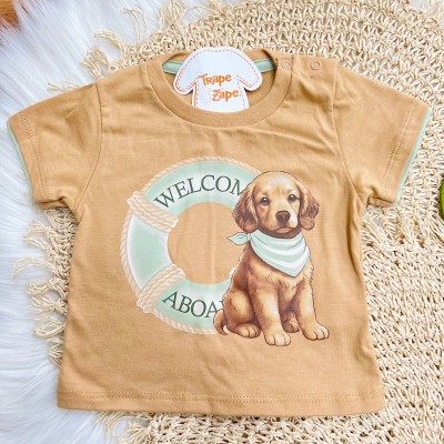 Conj. Camiseta Dog Welcome e Bermuda - Areia e Verde